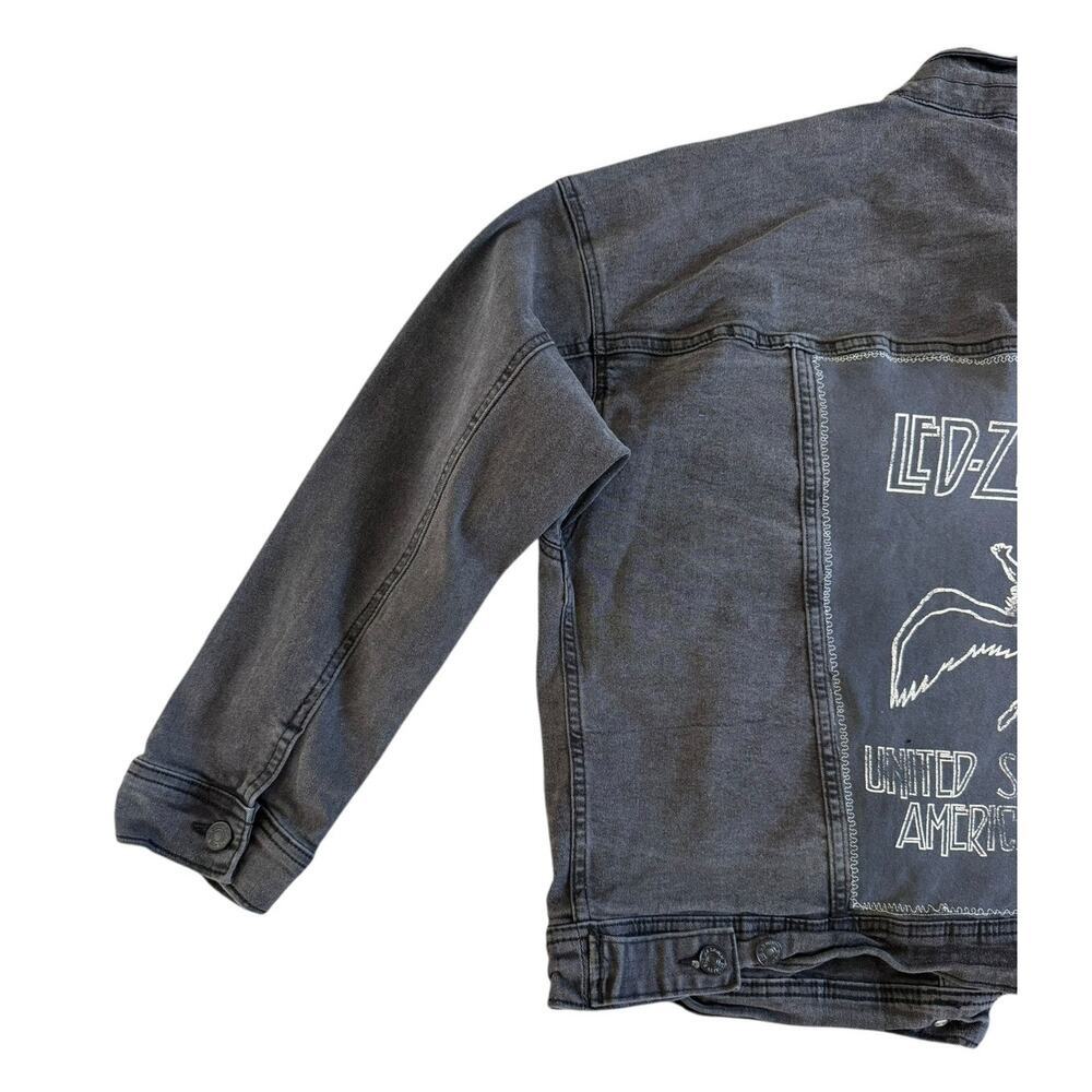 LED ZEPPELIN Upcycled Gray Denim Jacket Retro Vintage Band 60s Rock Size 2XL - Picture 8 of 11